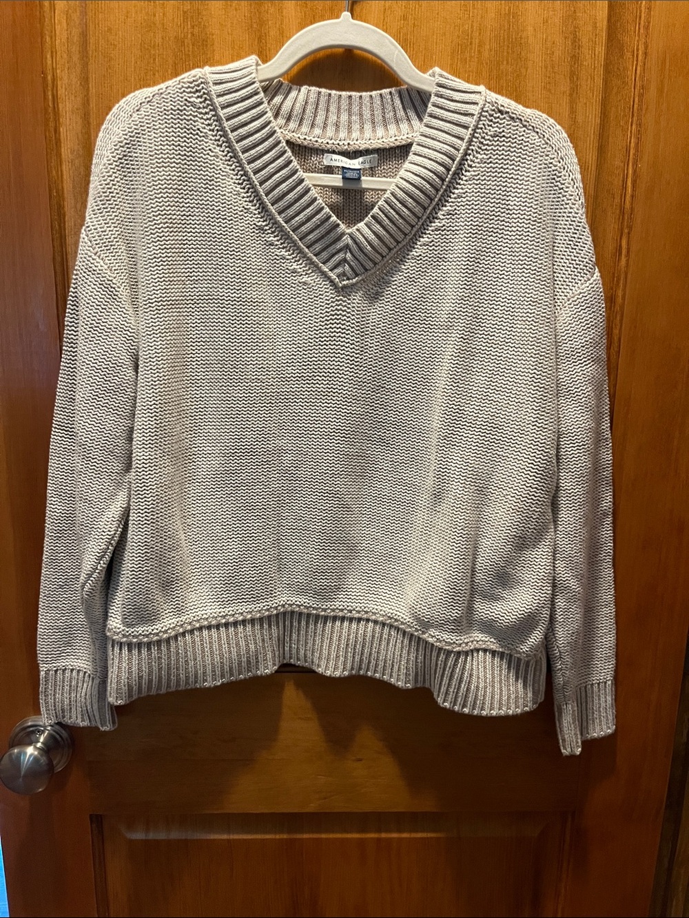 American Eagle Outfitters V-Neck Sweater in Light Beige